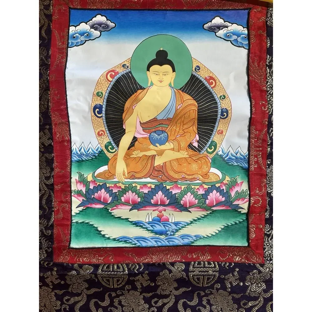 Tibetan Thangka Paintings Nepal Set of 2 Vairocana Buddha & White Tara 25.5x16.5 - Picture 7 of 10